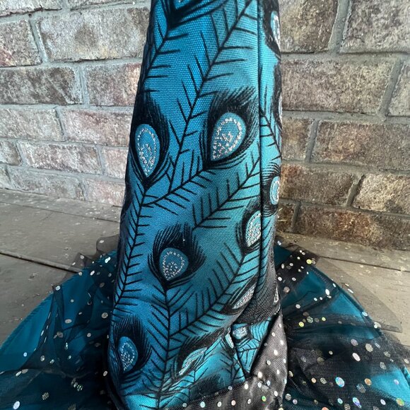 Cracker Barrel teal and black peacock feather witch hat NWT - Picture 7 of 10